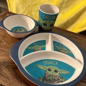 Baby Yoda plate, bowl and cup set